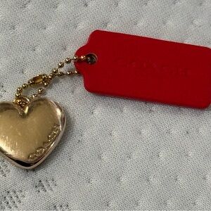 Coach Gold Heart Bag Charm with Red Leather Coach Tag! New
